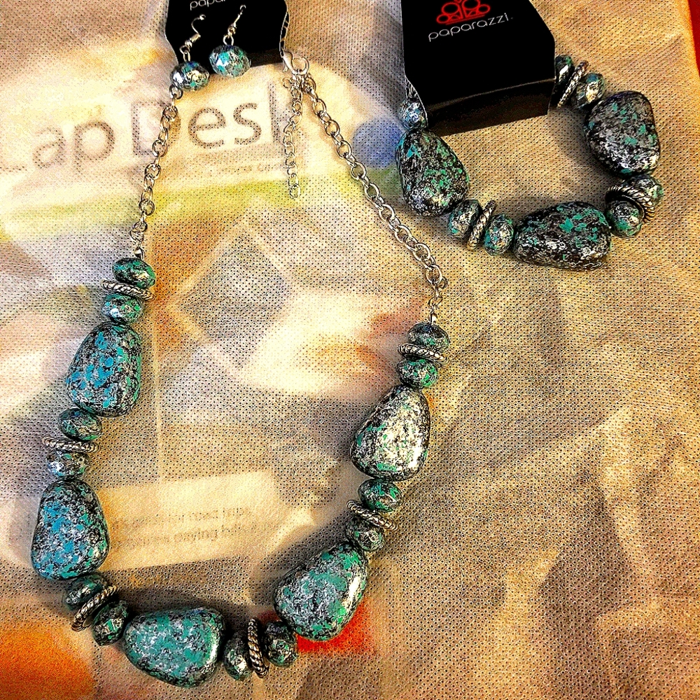 Stone necklace, earrings, bracelet set